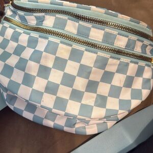 Blue and White Checkered Women's Bag